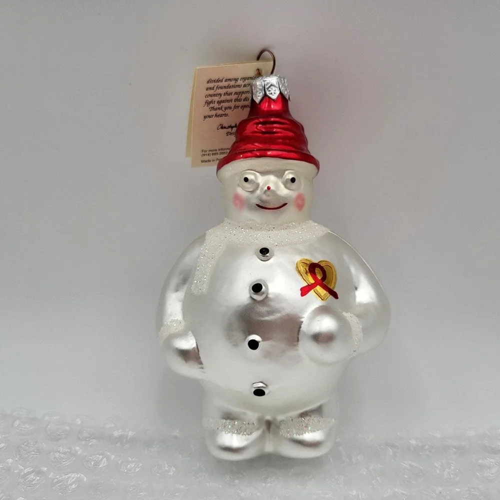 Christopher Radko 1994 Frosty Cares Glass Ornament Snowman with Signed
